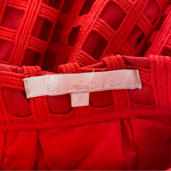 Hutch Anthropologie Soraya Red Windowpane Lace Cutout Hi Lo Midi Skirt Size 0 - Picture 7 of 9